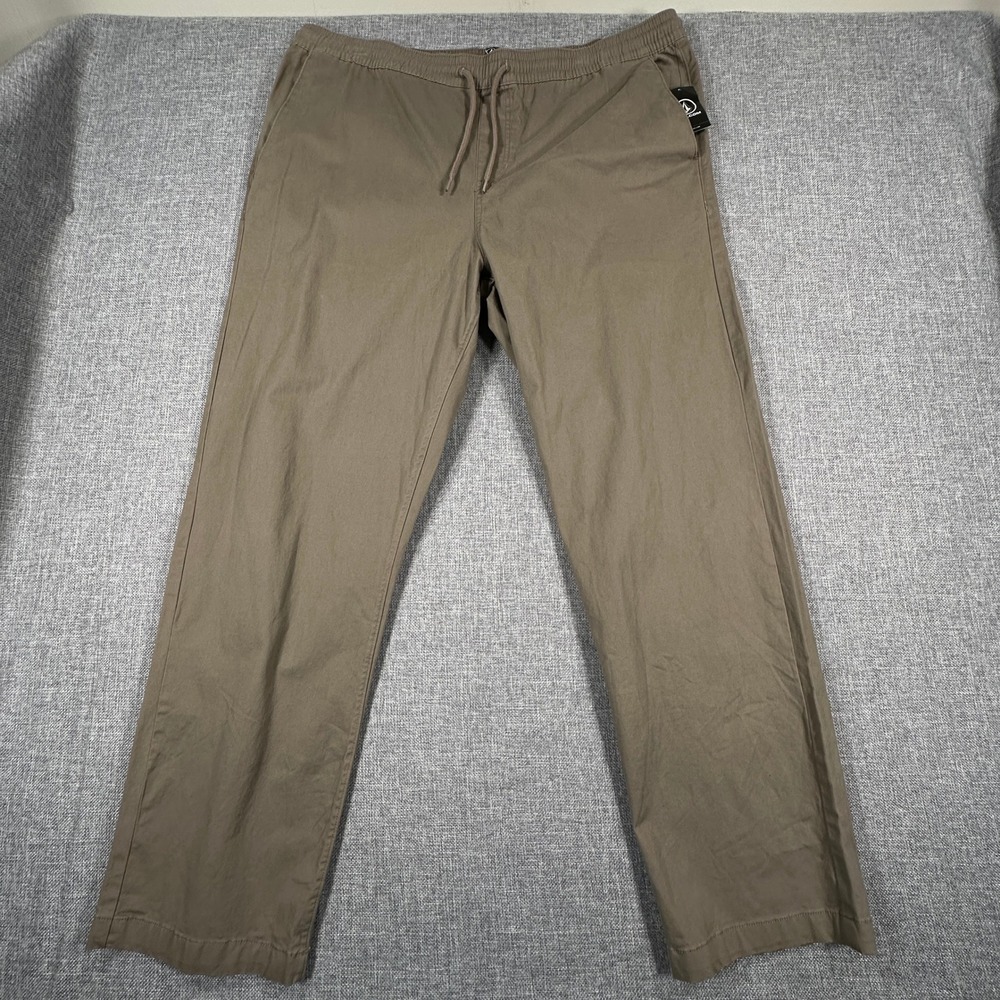 Volcom Road Trip Pant Mens XXL Mushroom Brown Loose Elastic Waist Drawstring NEW